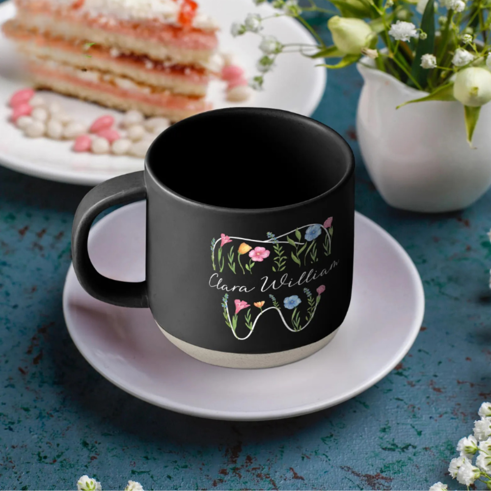 Custom Dental Themed Wildflowers Printed Pottery Mug