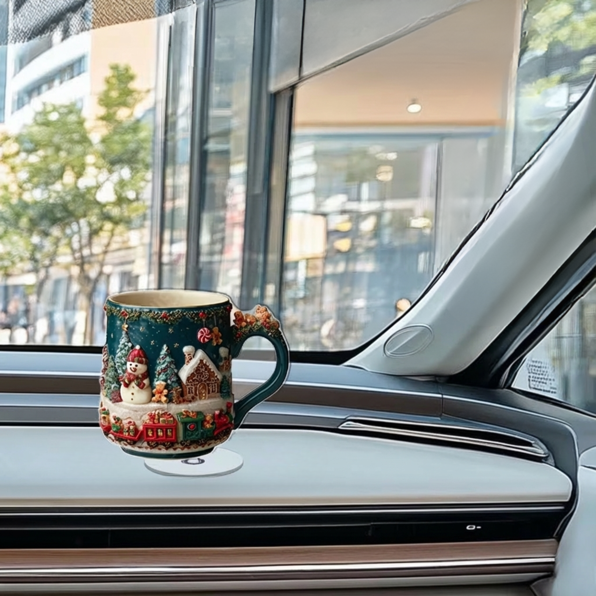 2D Flat Rotating Acrylic Christmas Mug With Festive Snowy Scene