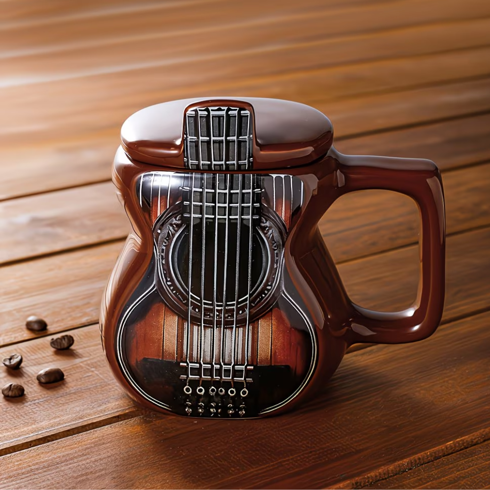 Large Guitar Shaped Music Themed Ceramic Coffee Mug