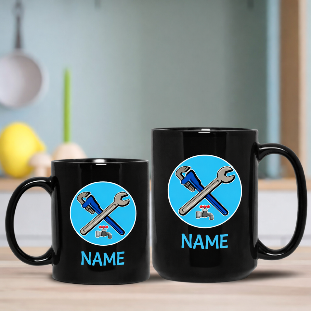 Personalized Name Plumber Wrench And Pipe Design Ceramic Mug