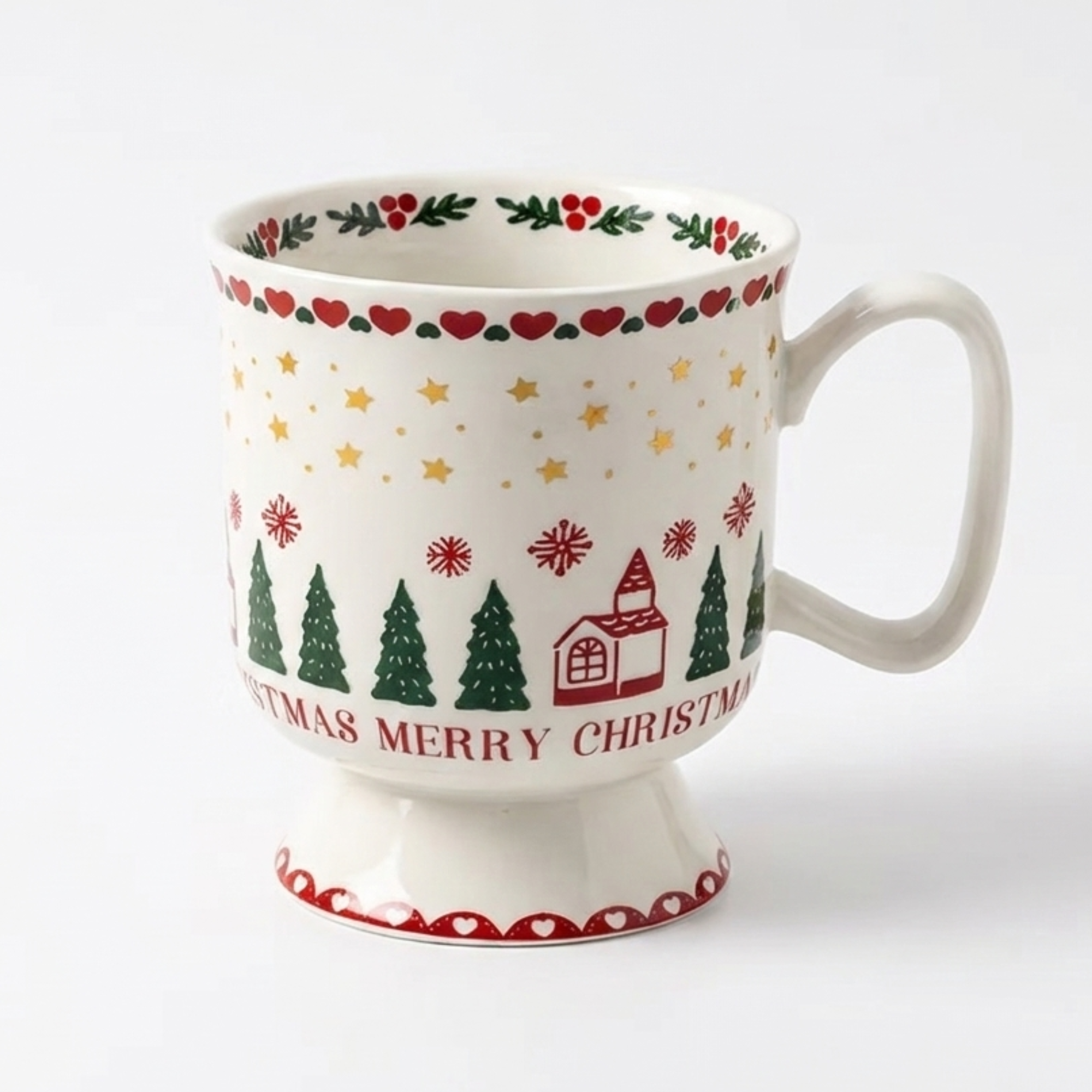 Christmas Ceramic Mug With Snowflake And Tree Design