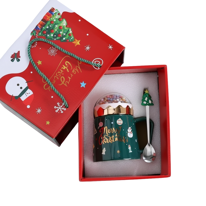 Christmas Mugs With Lid And Santa Claus Spoon 