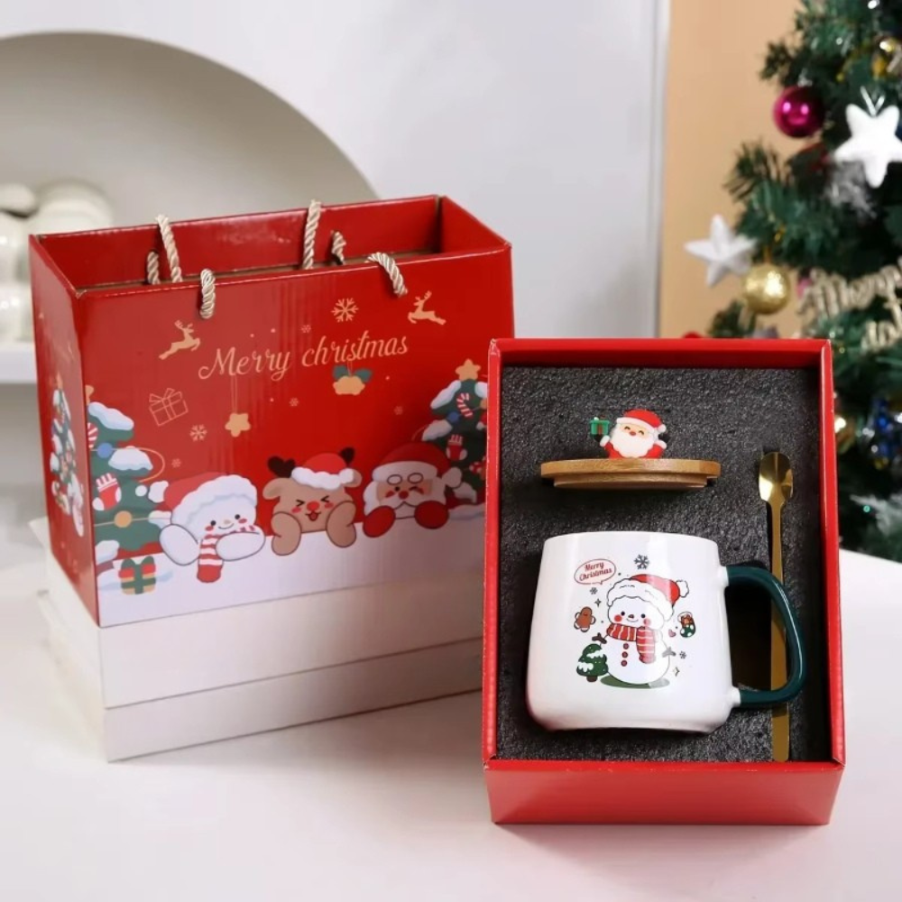 Ceramic Christmas Mug Set With Lid And Spoon