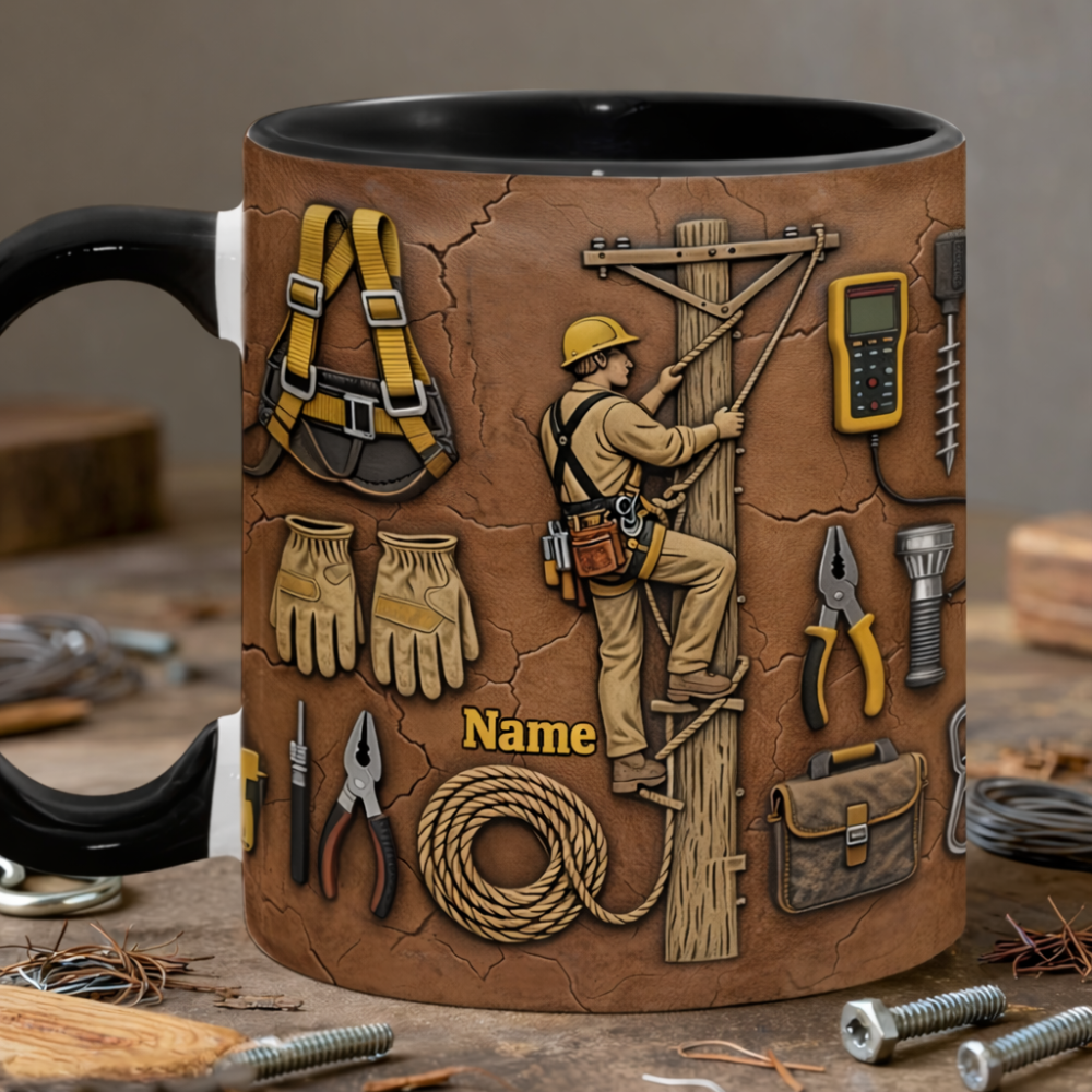 Personalized Lineman Gear Accent Ceramic Mug