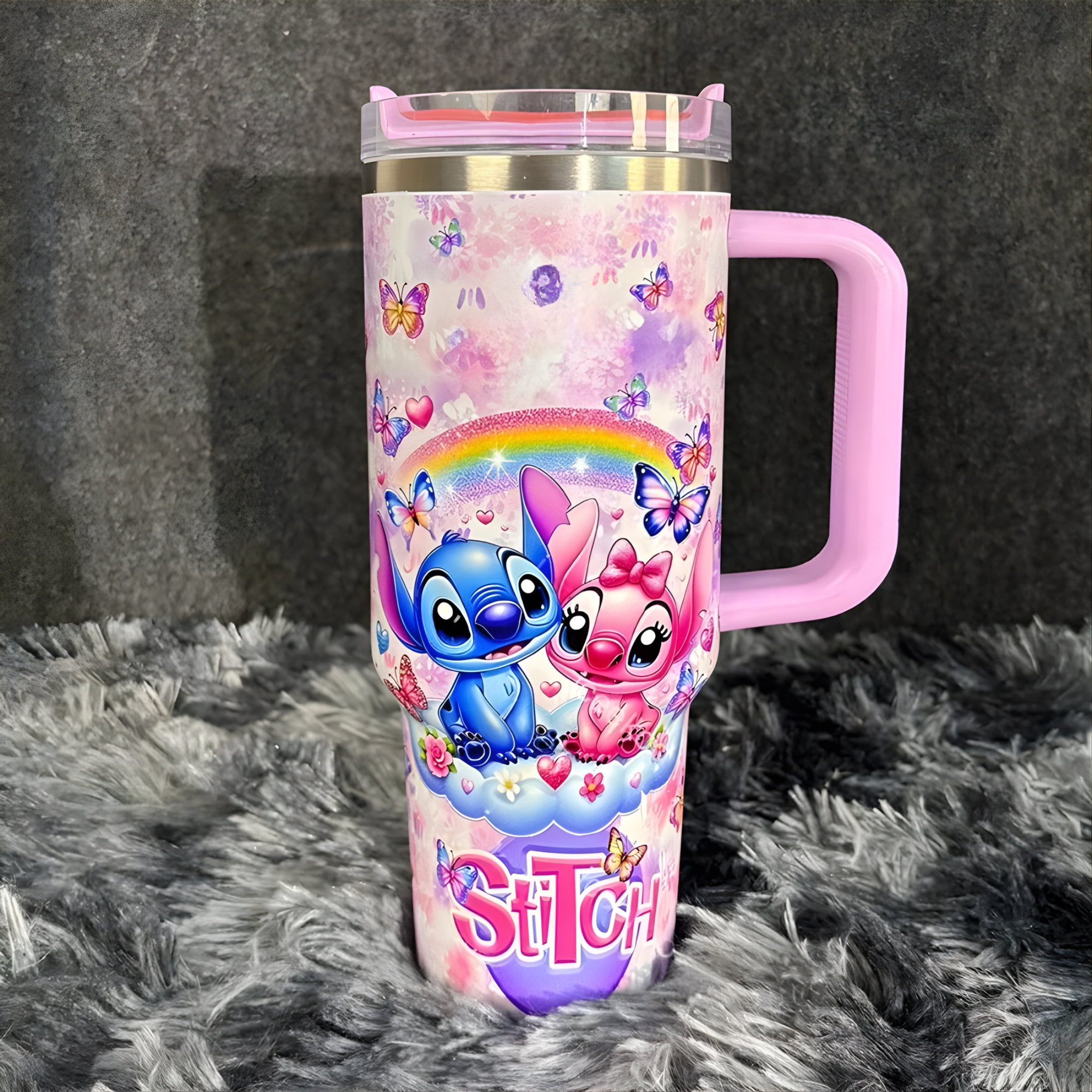 Cartoon Butterfly Design Tumbler With Handle For Daily Use