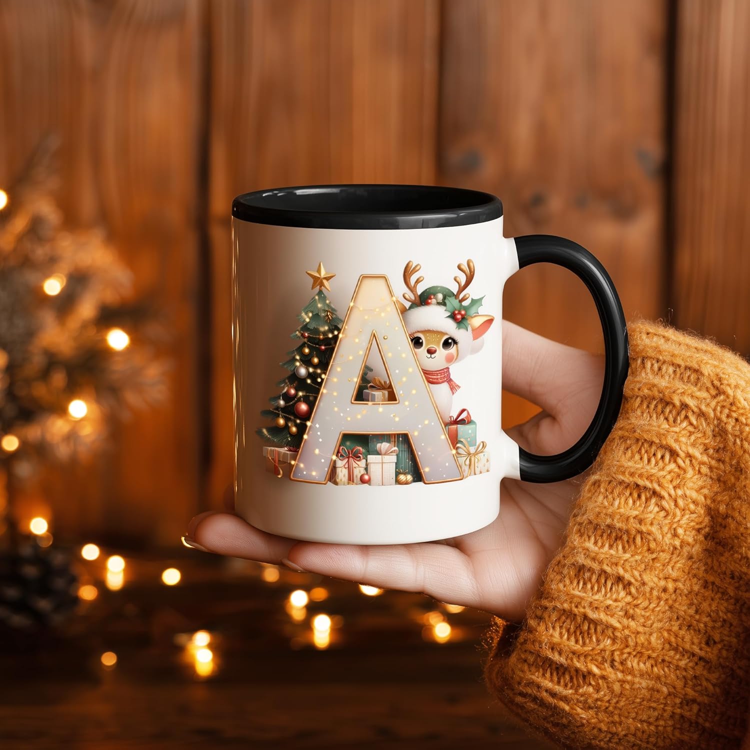 Christmas Personalized Initial Letter Printed Ceramic Mug