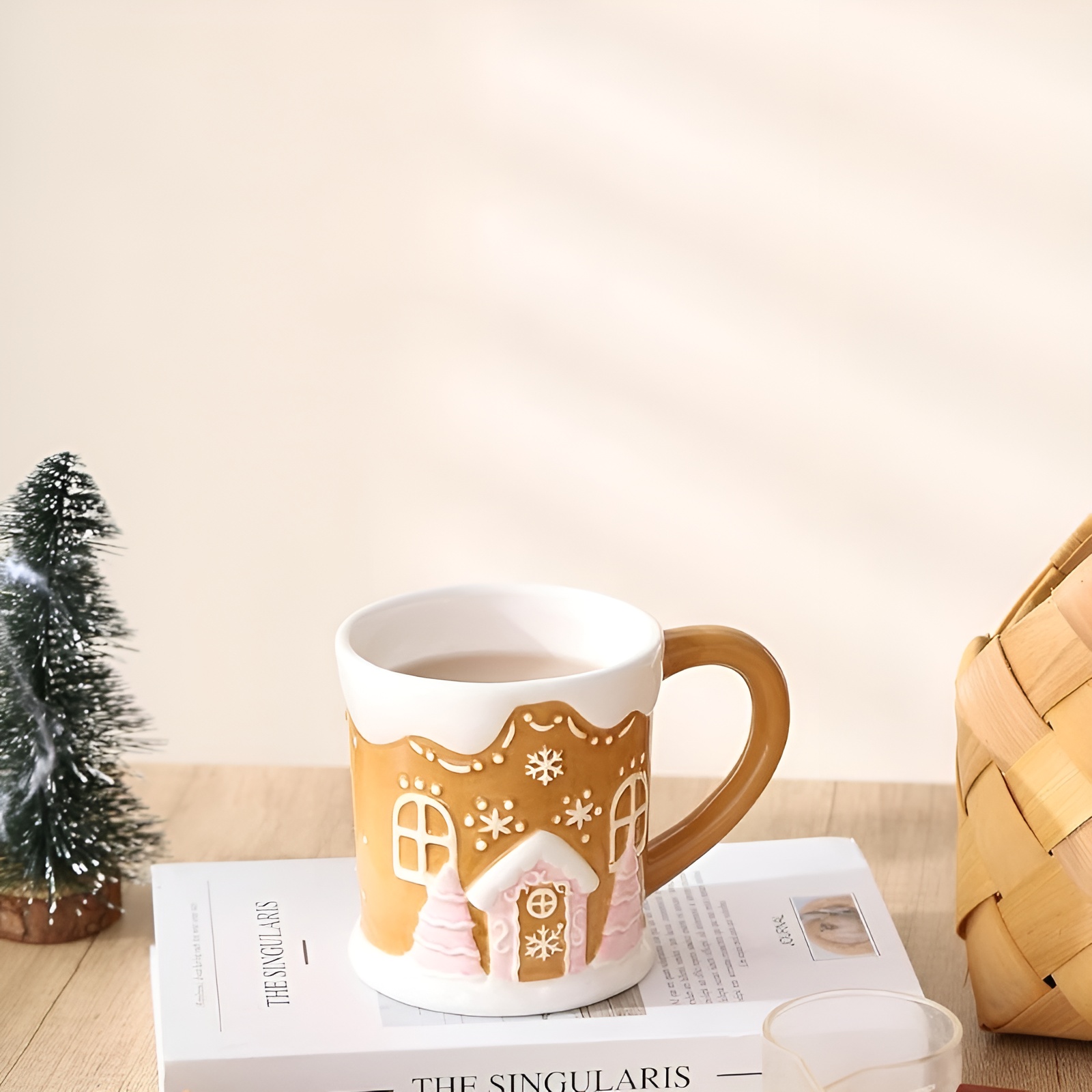 2 Pieces Holiday Card And Gift Box Included Gingerbread Design Mug