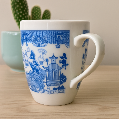 Blue Porcelain Mug Asian Motif Graphic Vintage Style-Mineral Mug