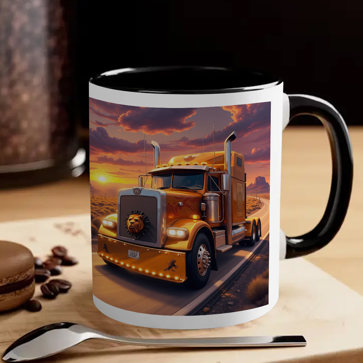 A Cute And Durable White Mug Featuring a Steampunk Truck Design 11 Ounces Made of Cartoon Style Ceramic