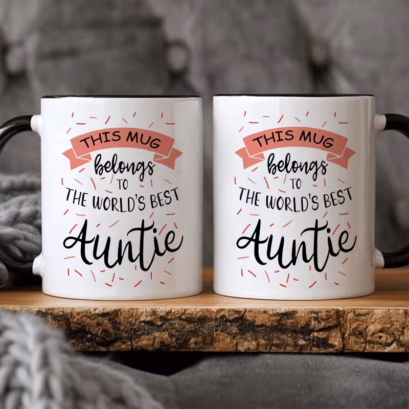 aunt ceramic coffee mug 11oz a fun and thoughtful gift for birthdays weddings or family use featuring a vibrant red and with pink handles dishwasher safe coffee cup Product details 0