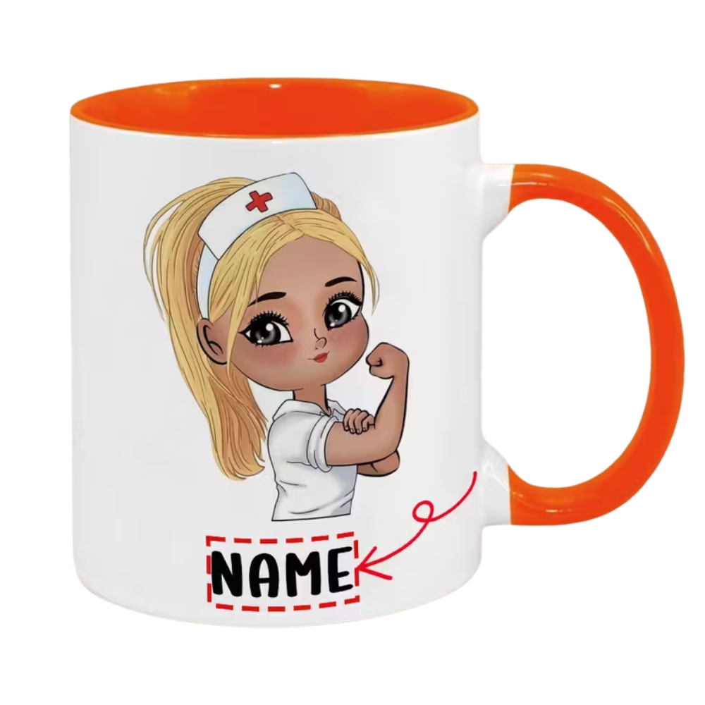 Custom Name Ceramic Coffee Cup with Cute Nurse Design, 7 Color