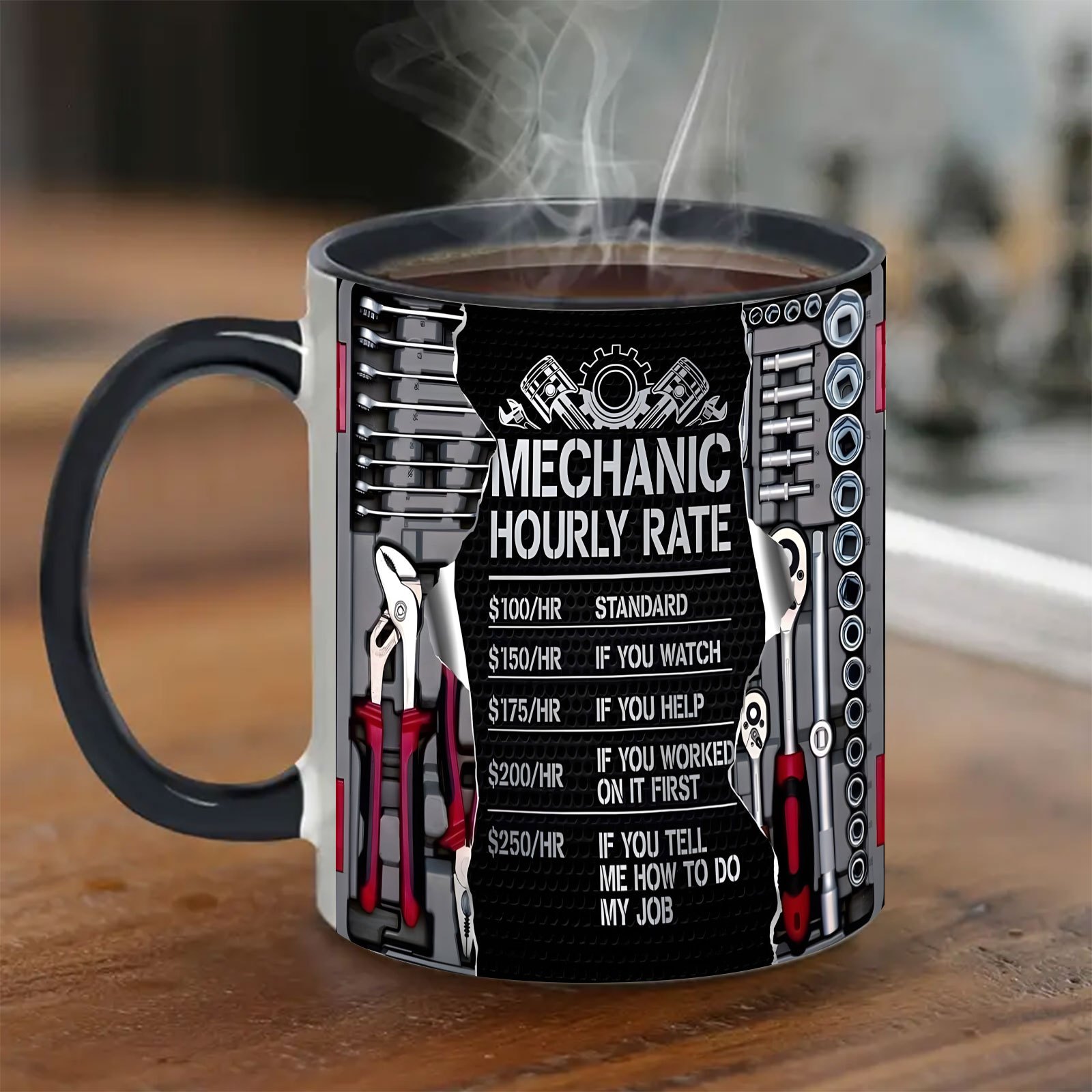 1pc 11oz White Ceramic Coffee Mug Mechanic Themed Cup With Tool Graphics 