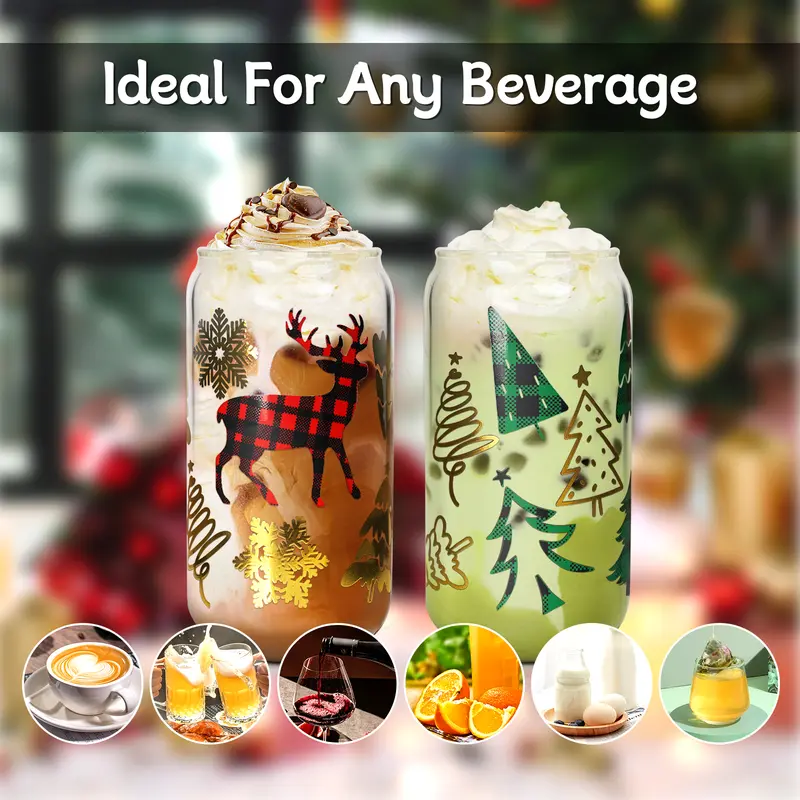 18Oz Christmas Tumbler Glass Cups With Lids And Straws 