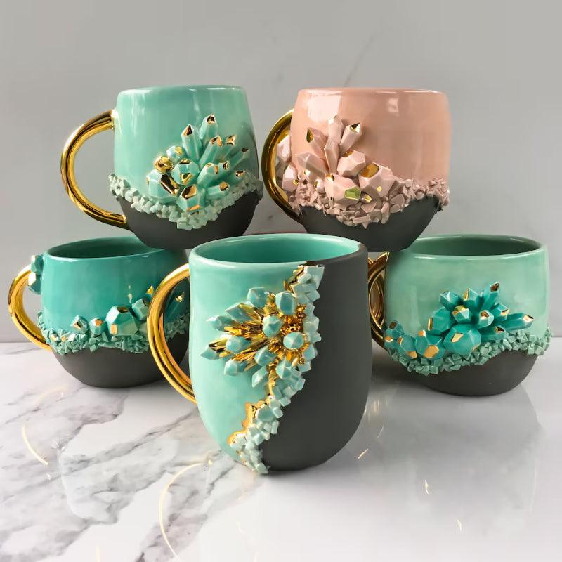 Aquamarine Design Crystal Patterned Geode Ceramic Mug-Mineral Mug
