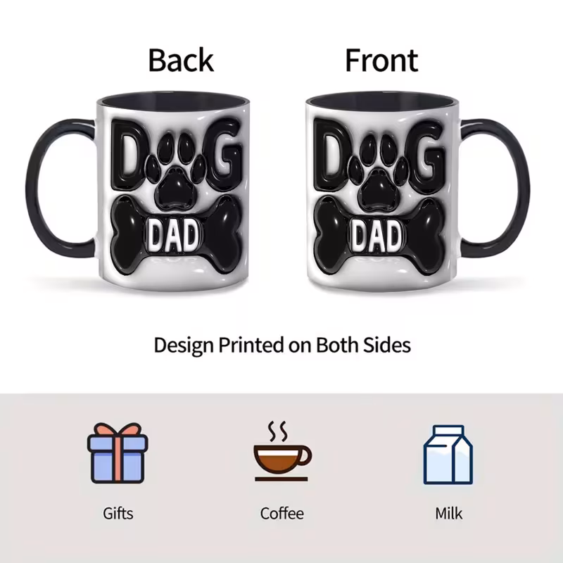 1pc 11oz ceramic dog mug 11oz 3d design double sided print gift idea for pet owners microwave ideal for tea and hot cold beverages 2