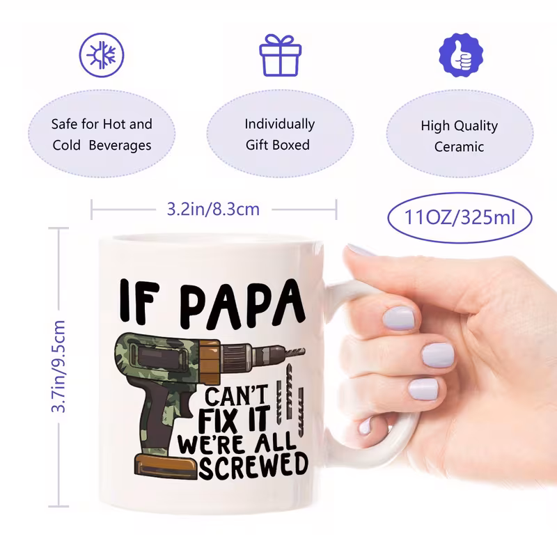 1pc 11oz ceramic coffee mug funny dad camo drill design with if papa cant fix it all quote dishwasher microwave safe cup perfect fathers day gift drinkware for dad humorous gift lettering sturdy construction 3