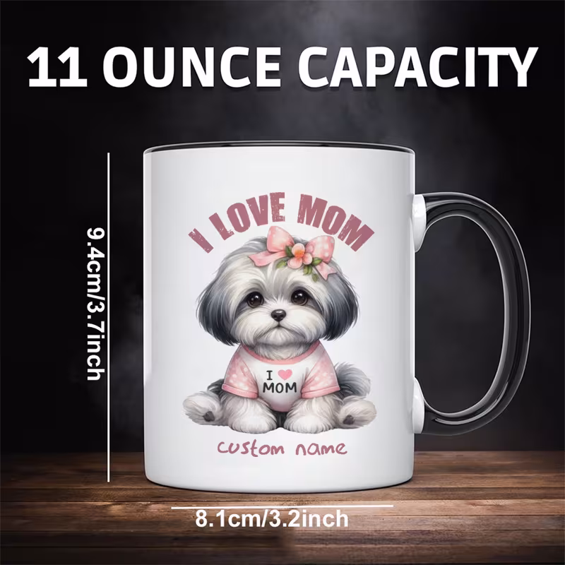 1pc 11oz personalized name customization ceramic mug pink shih tzu coffee cup i love mom perfect gift for shih tzu lovers ideal gift for christmas halloween thanksgiving 6