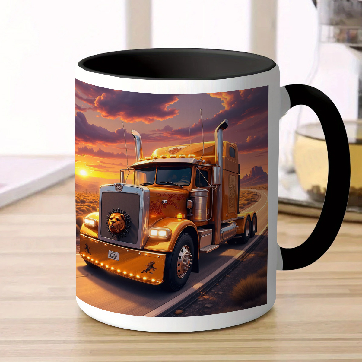 A Cute And Durable White Mug Featuring a Steampunk Truck Design 11 Ounces Made of Cartoon Style Ceramic