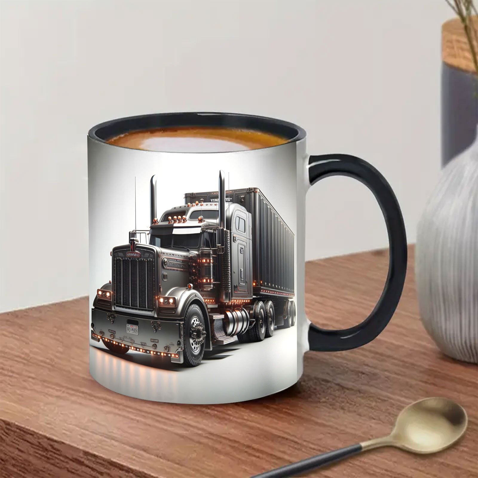 Mug Featuring A Truck Design with a Black Handle Great for Beverages Like Coffee