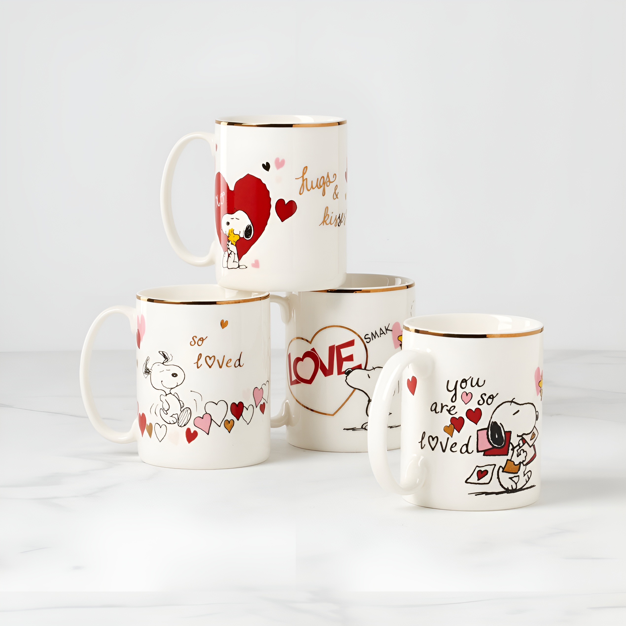 Pack Of 4 Cartoon Design Valentines Day Themed Ceramic Mug Set
