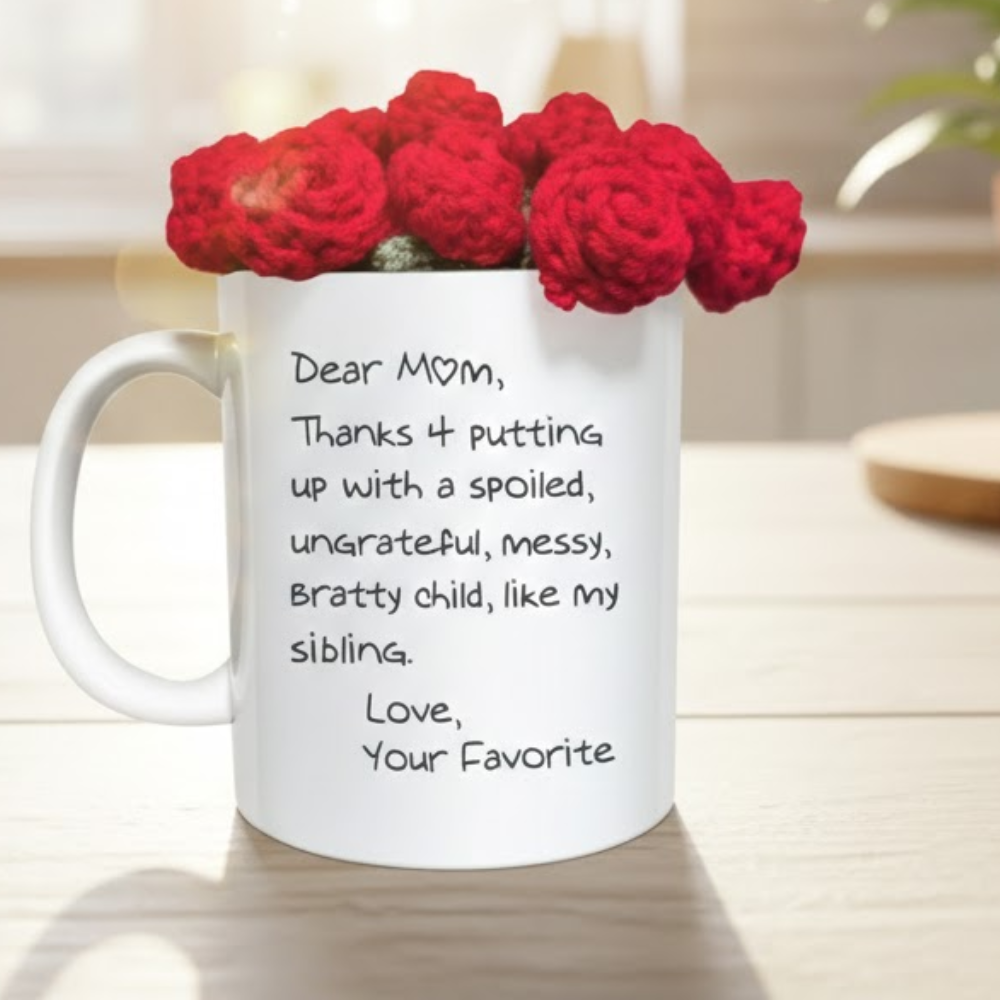 1 Piece 11Oz Ceramic Coffee Mug Mothers Day Cup With Crochet Rose Coaster
