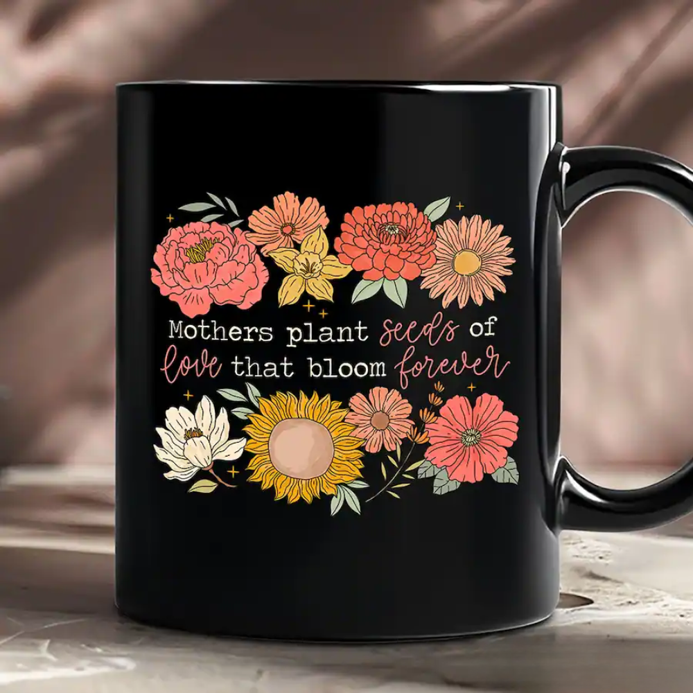 Seeds of Love Mama Floral Mug, Retro Gift for Sentimental Mothers -