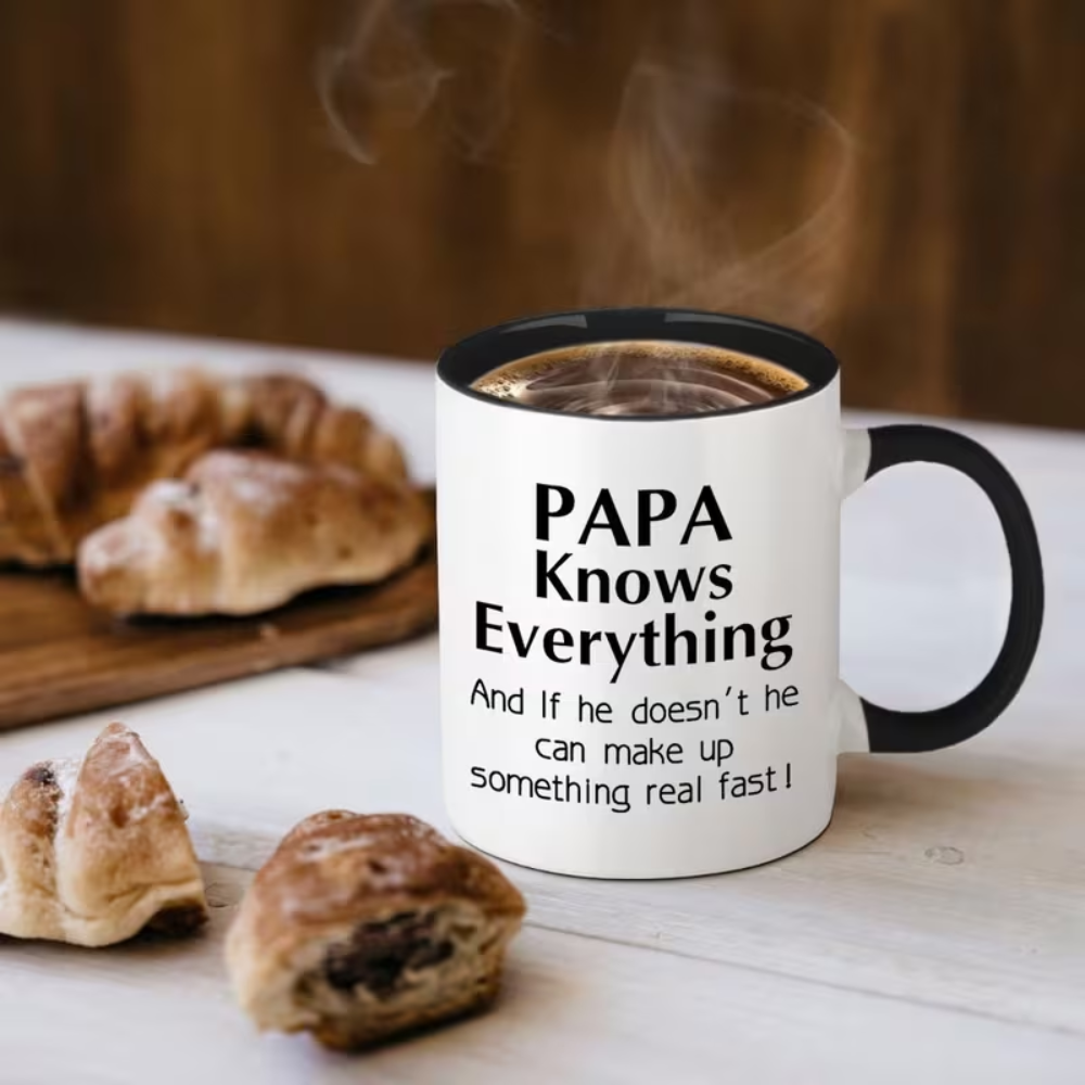 Ceramic Papa Knows Everything Coffee Mug for Dad Novelty Drinkware