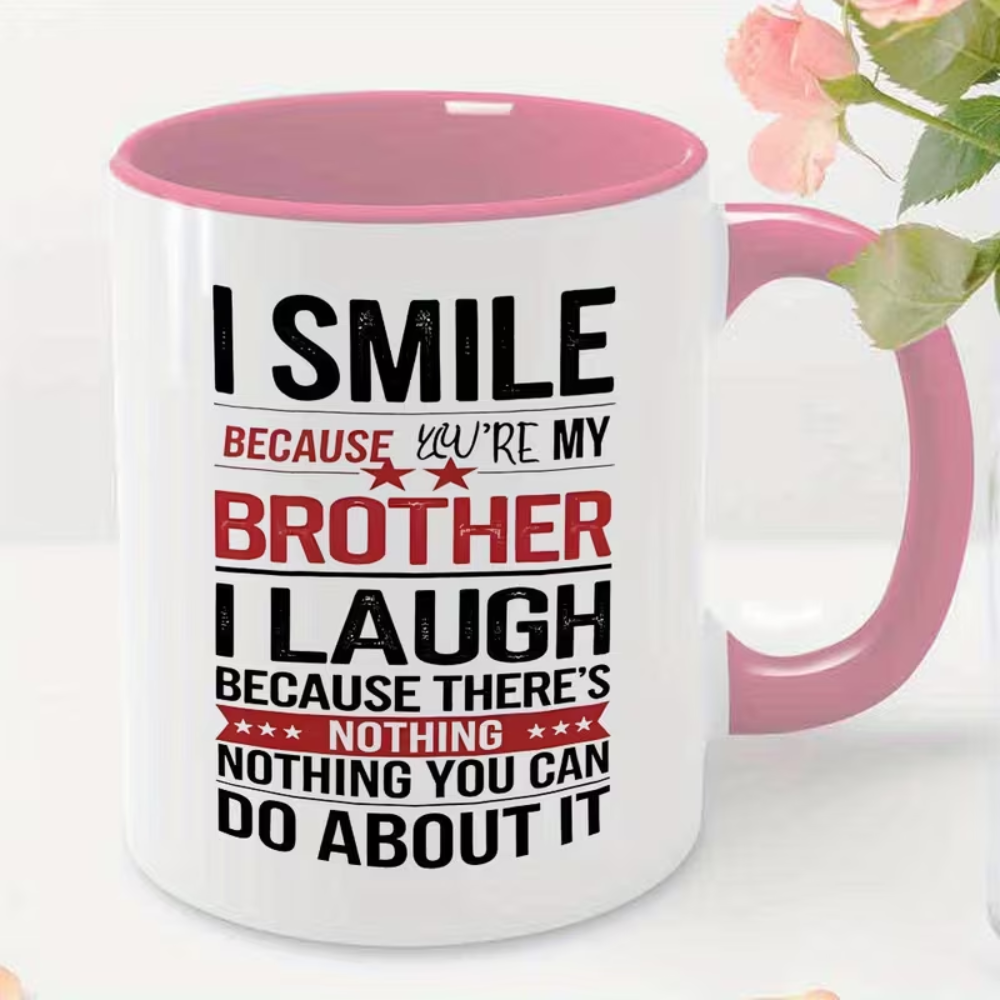 1pc Brother-Themed Coffee Mug with Sibling Quotes & Brother Design 