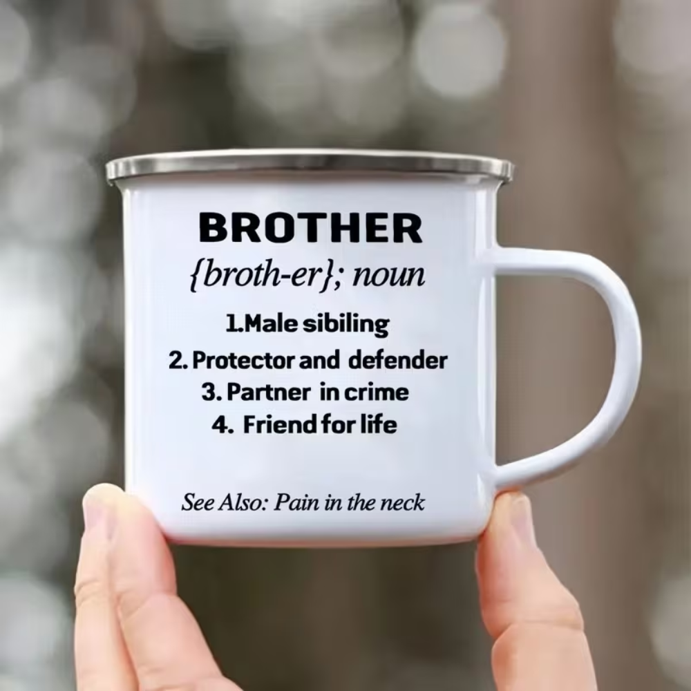 Funny Brother 1pc 12oz Metal Enamel Cup - Camping Coffee Cup Gift for Brother and Sisters