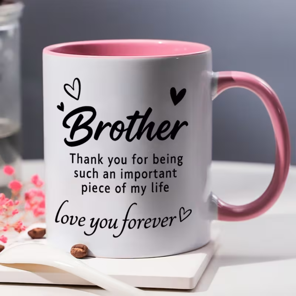 Ceramic Coffee Mug/ Tea Cup. Grateful Design. Features "Brother, Thank You for Being Important In My Life" Message with Hearts. Ideal Gift for Brothers On Birthday, Christmas, to Show Appreciation And Love