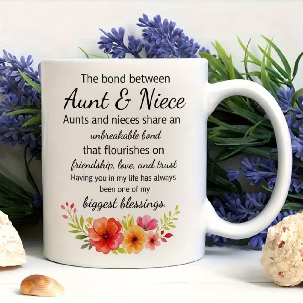 Ceramic Aunt and Niece Bond Quote Coffee Mug Floral Design 1pc