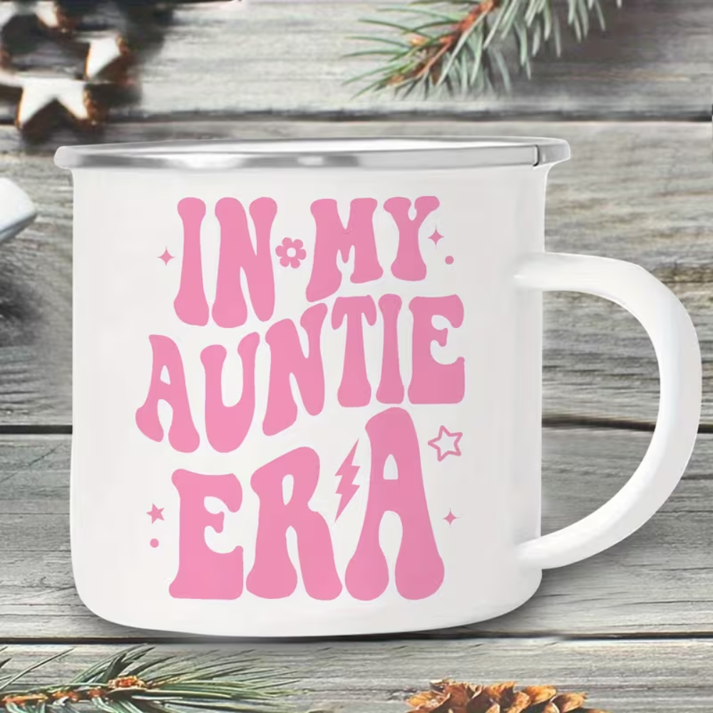 11 oz Enamel Auntie Era Coffee Mug with Handle Camping Drinkware 1pc