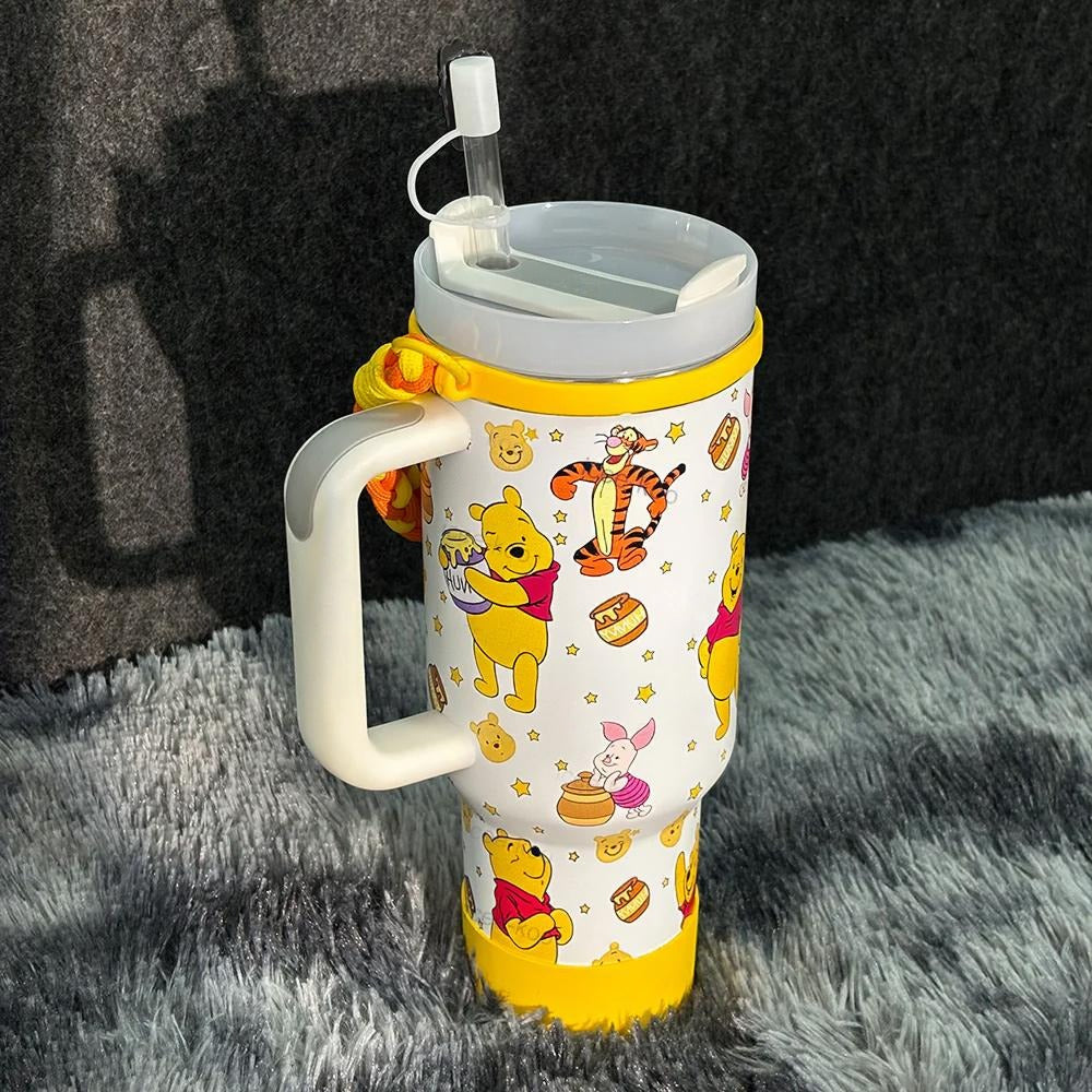 Cartoon Print 40oz Handle Tumbler With Braided Strap