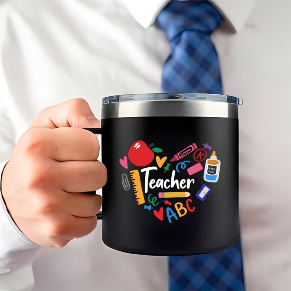 [Ideal Teacher Gift] 1pc, 14oz Stainless Steel Insulated Mug, Double-Wall Vacuum Thermal, Spill-Proof, Ideal Teacher Gift