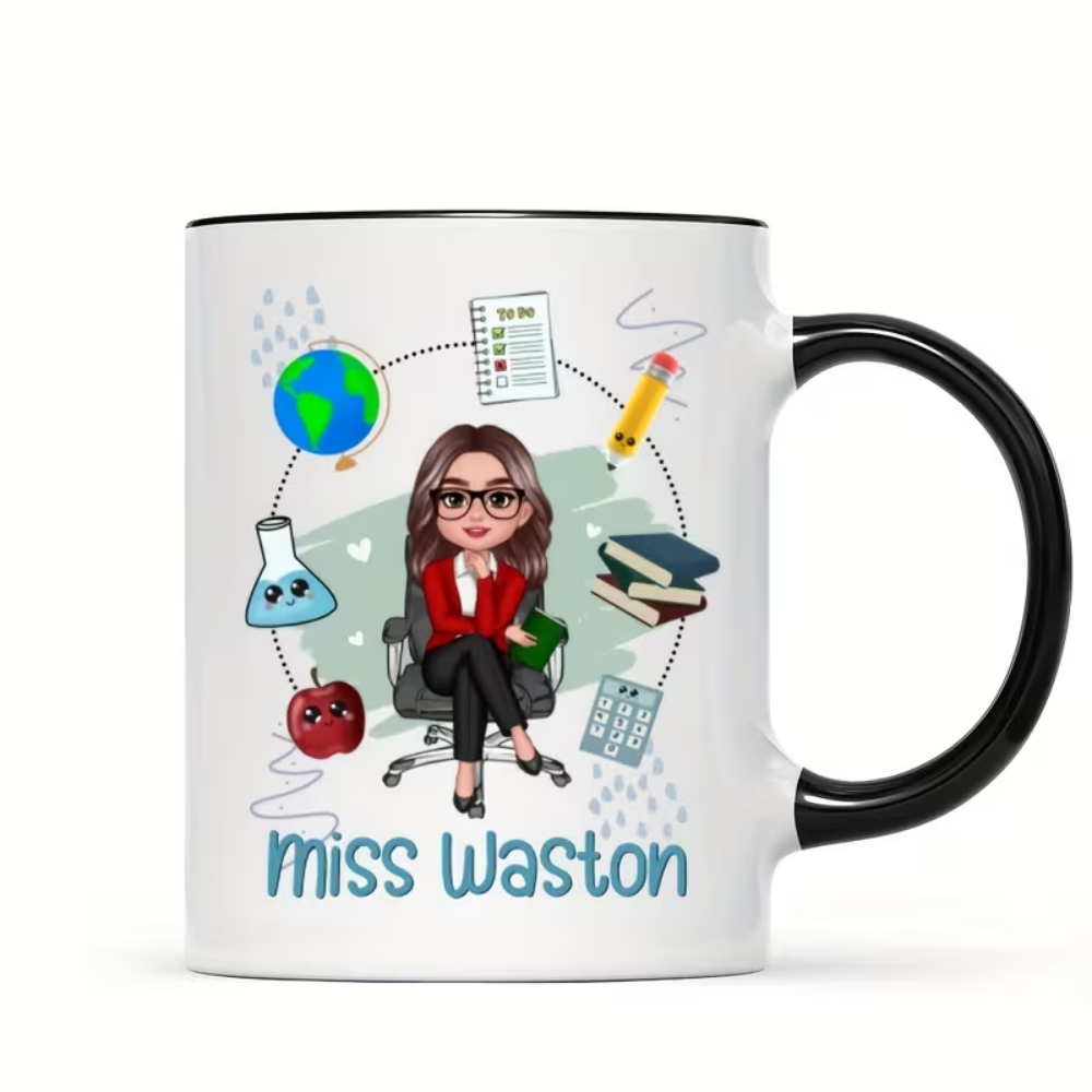 Personalized Teacher Mug - Custom Name Classroom Cup with Educational Theme Design