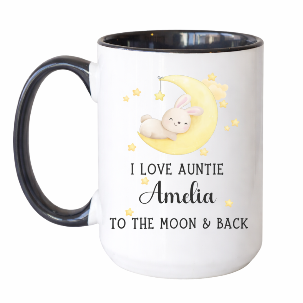 Personalized Auntie Mug Cute Rabbit Love Auntie To The Moon And Back 