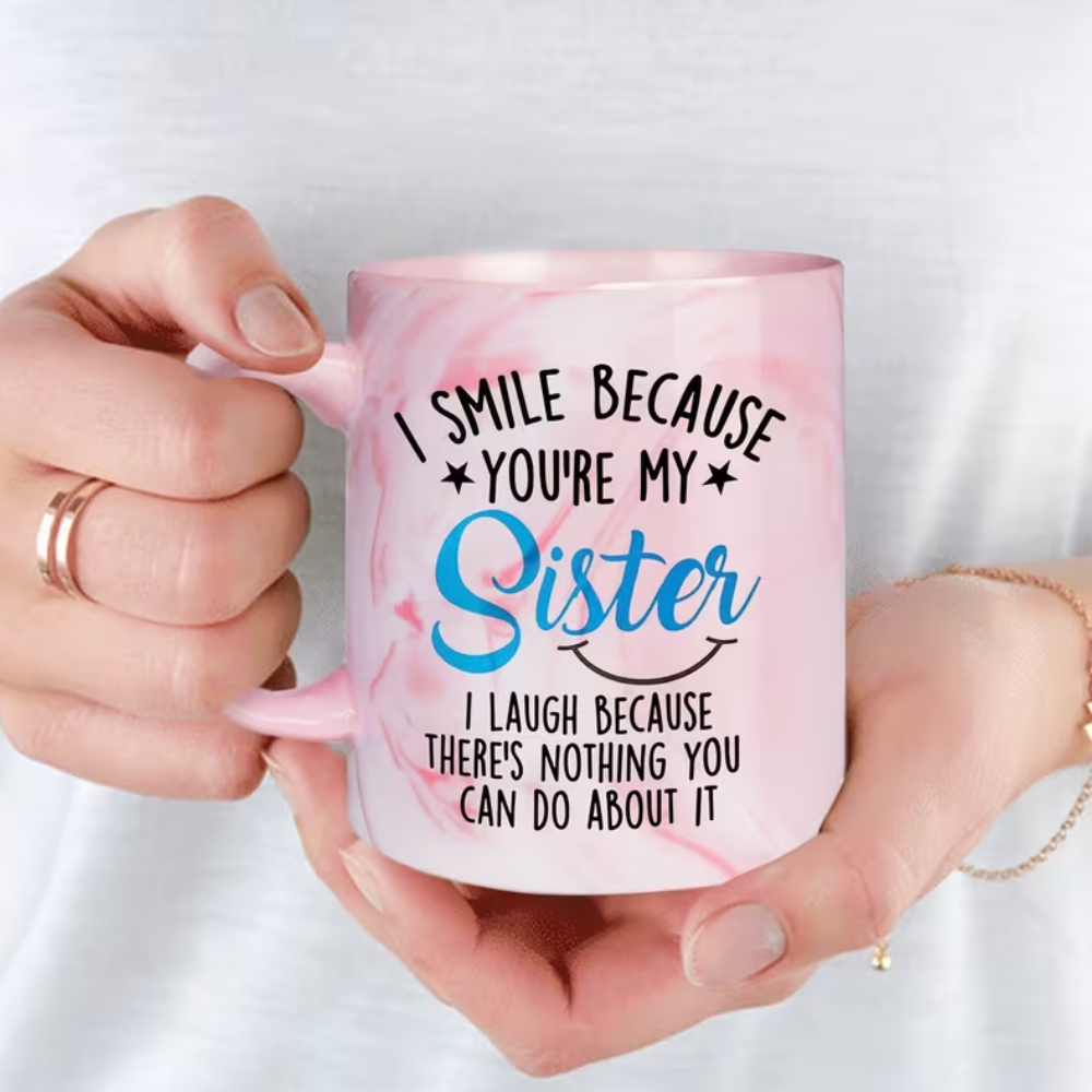 Funny Best Coffee Mug | Pink Marble Ceramic Mug for Sister, Big Sisters, Little Sister Birthday, Sister In Law Gifts, 11oz, Hand Wash Only, Insulated