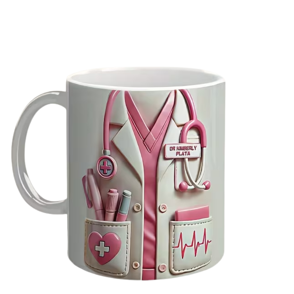 Personalized Medical Themed Ceramic Coffee Mug with Stethoscope Design