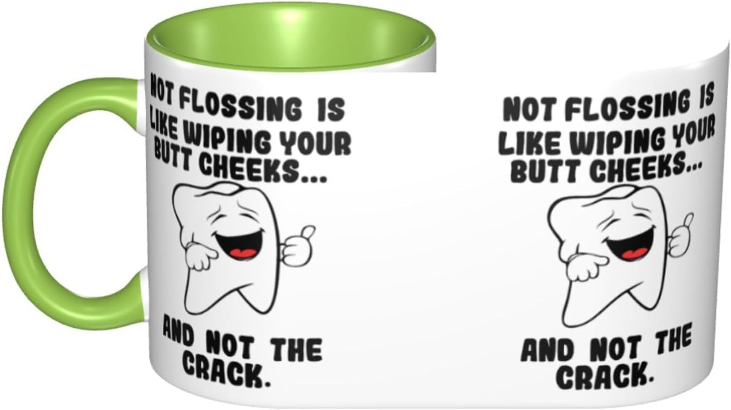 Humorous Dentist Gift Coffee Mug White and Green Dental Appreciation Gift for Oral Surgeon Hygienist 11 Oz