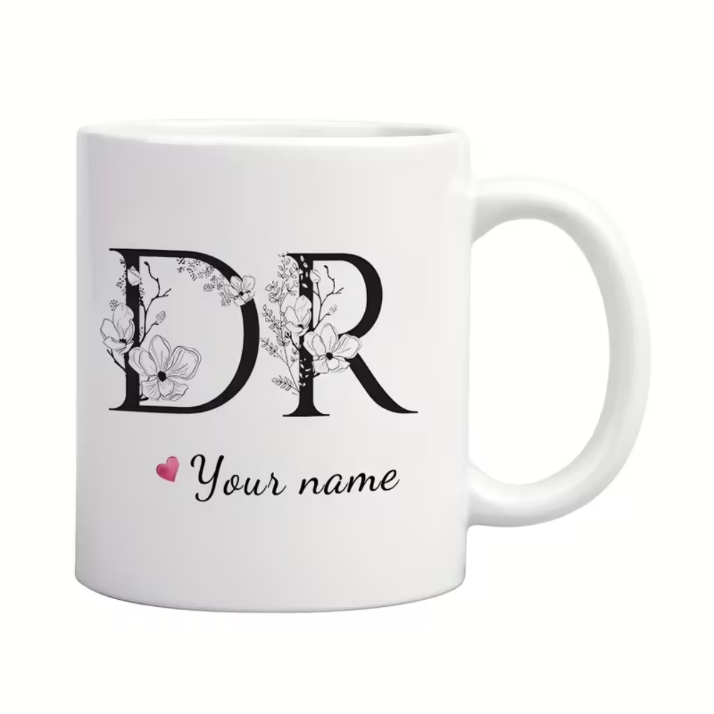 Personalized Doctor Ceramic Coffee Mug with Name Initials Floral Design