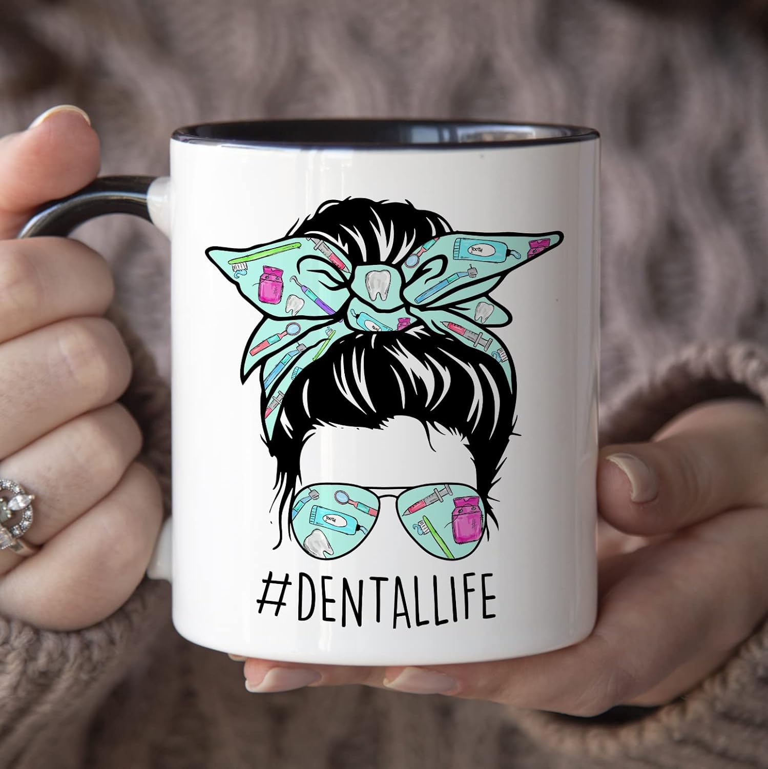 Dental Life Coffee Mug Dental Hygienist and Dentist Gift Black Handle Ceramic Coffee Cup 11 Oz