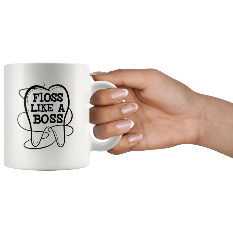 Floss Like A Boss Dentist Dental Assistant Coffee Mug White 11oz