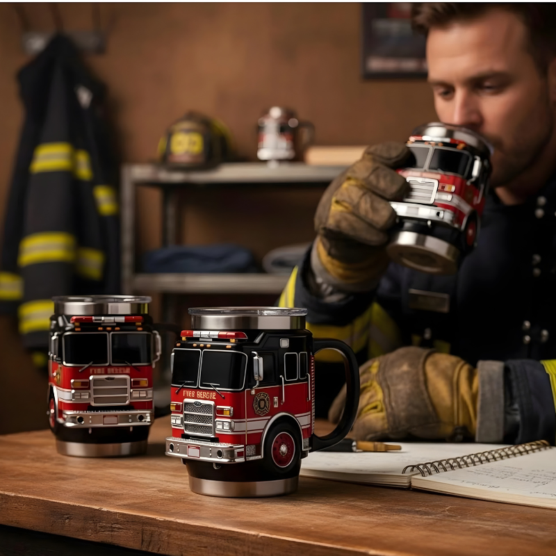 3D Fire Truck Firefighter Coffee Mug Stainless Steel Double Wall Insulated Fire Station Mug