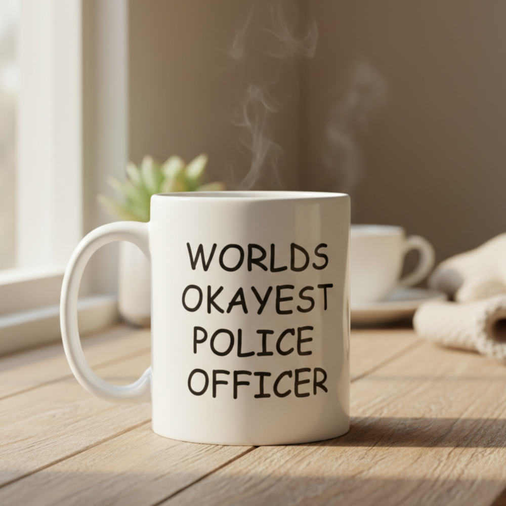 Ceramic Worlds Okayest Police Officer Coffee Mug Funny Novelty Drinkware