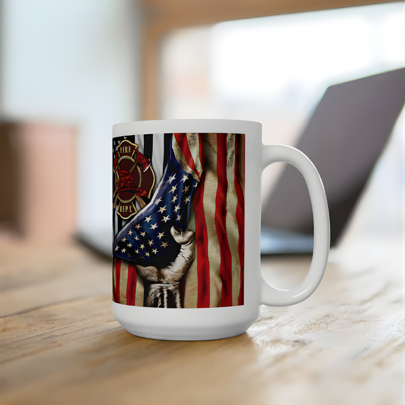 Firefighter USA Flag Coffee Mug Ceramic