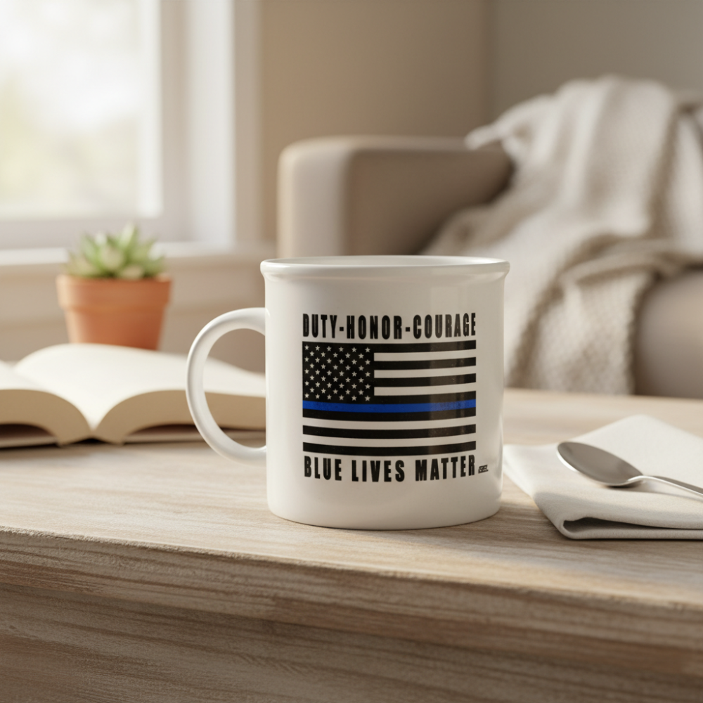 Enamel Thin Blue Line Police Camp Coffee Mug Law Enforcement Drinkware