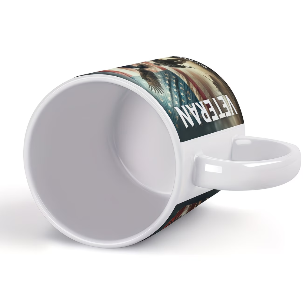 Themed Ceramic Coffee Mug - Veteran Eagle & Flag Design, Wide Mouth Cup for Outdoor, Camping & Travel
