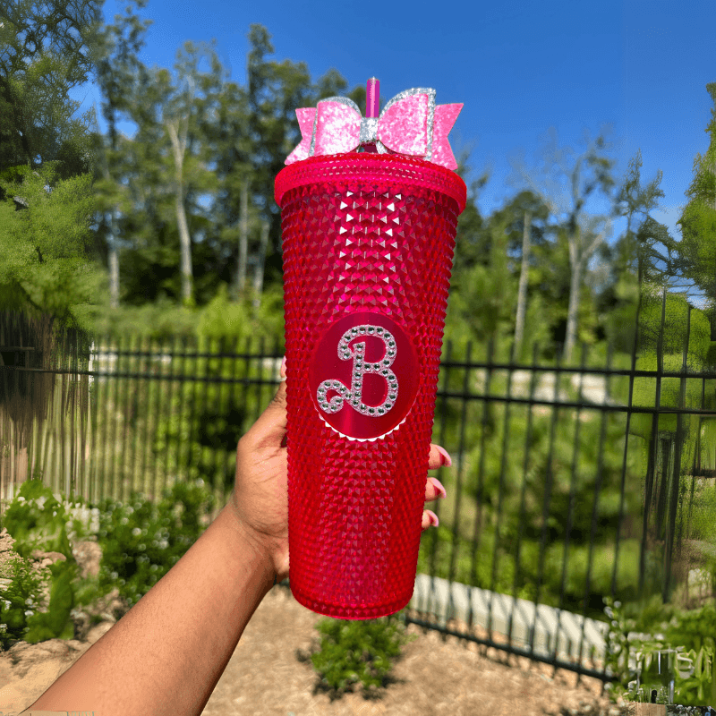 Studded Textured Tumbler 24Oz – With Straw And Decorative Bow-Mineral Mug
