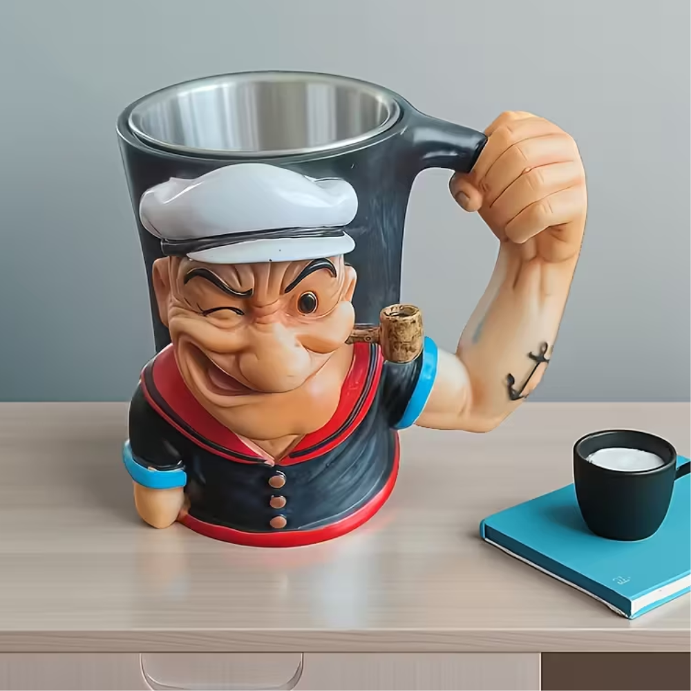 Heavy-Duty Stainless Steel Mug with Popeye the Sailor for Man Design