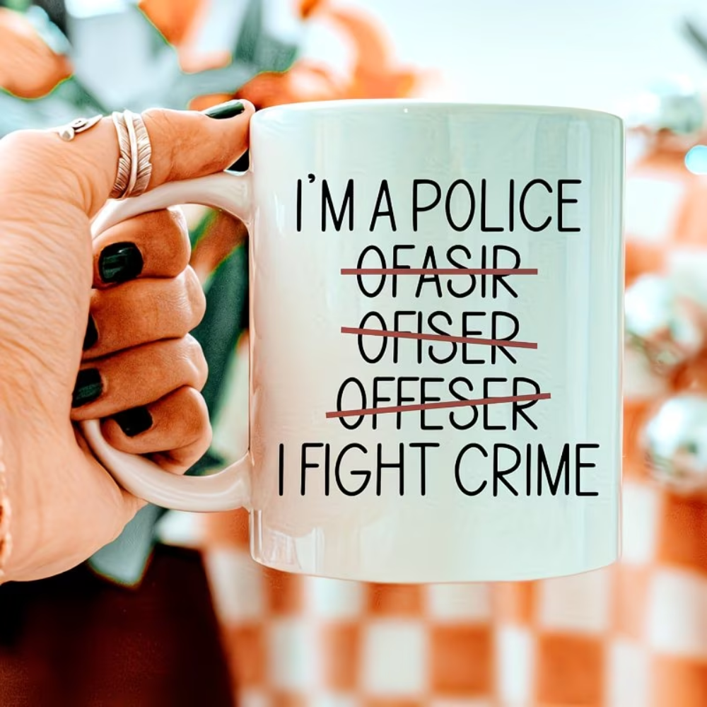 11oz Ceramic Police Officer Coffee Mug with I Fight Crime Text